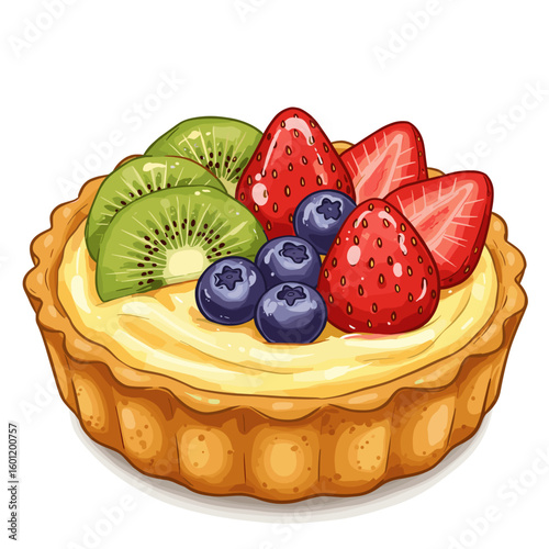 Fruit tart with berries and kiwi in a pastry crust  
