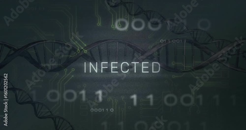 INFQ appearing on green background, morphing into INFECTED while circuits pulsing and DNA fading