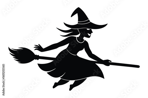 witch flying on broom vector icon