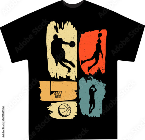 Retro Grunge Basketball Player Silhouettes T-Shirt Design