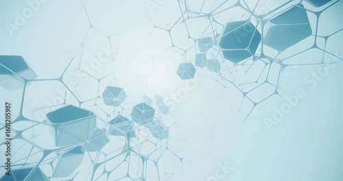 Abstract digital illustration of a network structure with cuboid geometric elements and a gradient background