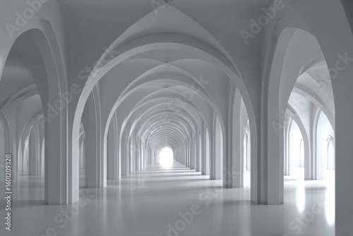Empty, arched hall extends into light