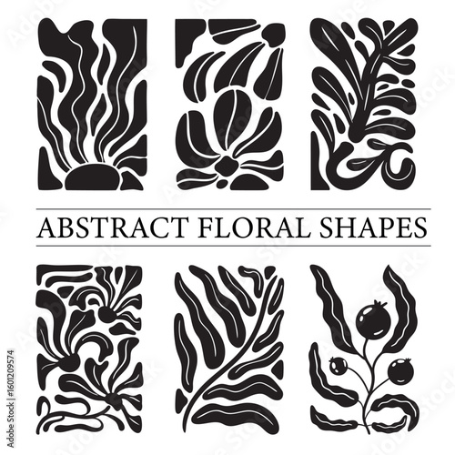 Set of abstract trendy groovy botanical illustration with nostalgic 70s vibe. Modern style flowers and wavy shapes good for a poster, cover or social media