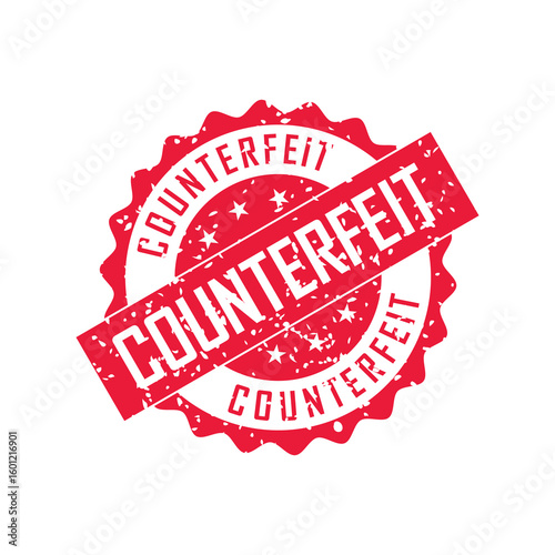 counterfeit rubber stamps, grunge red counterfeit word round rubber seal stamp on white background
