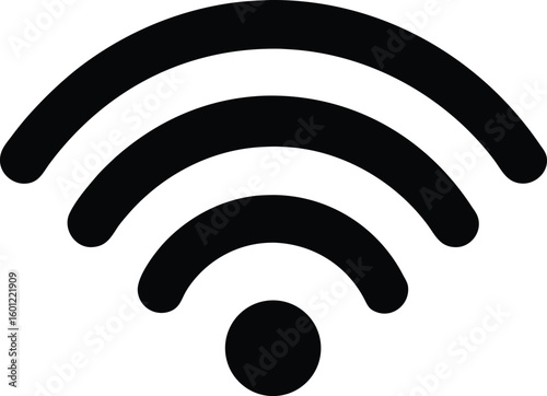 Curved wi fi signal bars icon black on white background