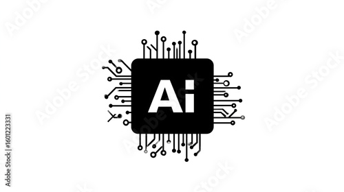 AI Chip Concept: A futuristic illustration of an AI chip symbolizes the advancement and potential of artificial intelligence. The design features intricate circuitry and a bold Ai marking