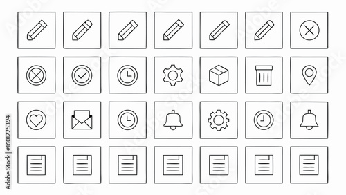Collection of hand drawn office supplies and stationery icons