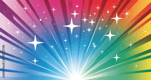 Vibrant rainbow burst with sparkling stars for festive and celebratory designs