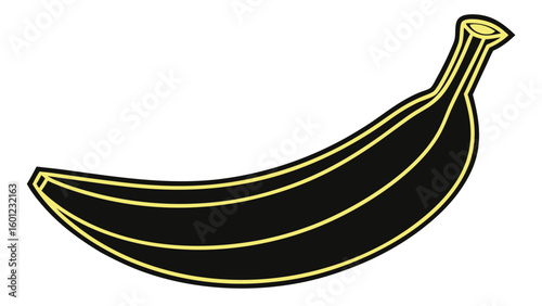 Stylized black banana with yellow outline on white background
