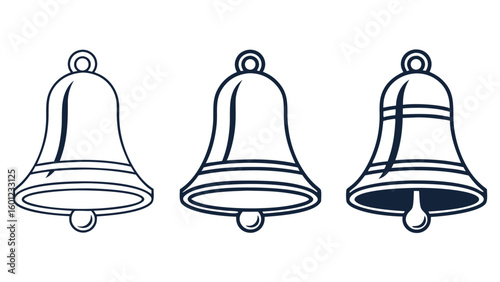 Three hand drawn  bells in outline style