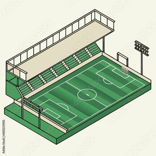 Isometric Vector Illustration of a Football Soccer Field – Green Stadium Pitch Layout
