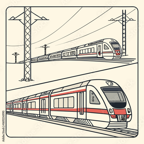 Modern Vector Illustration of a Passenger Train – Side View Railway Transport
