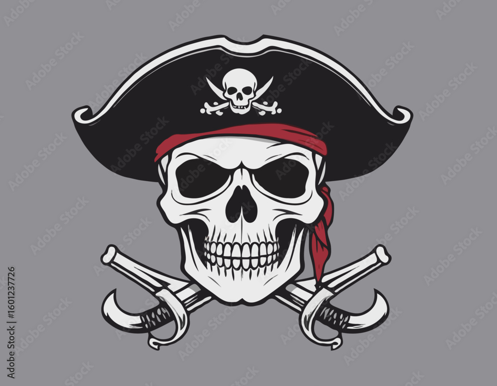 Fototapeta premium Pirate Skull Vector Icon – Jolly Roger Emblem with Crossed Swords 
