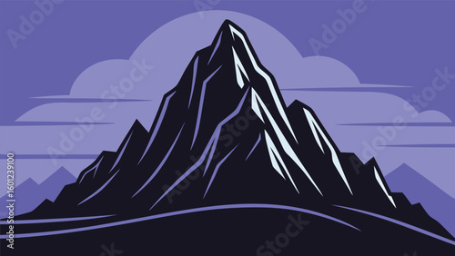 Dramatic jagged mountain peak against a purple sky with clouds
