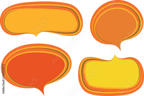 orange yellow bold painted outline colorful speech bubbles set