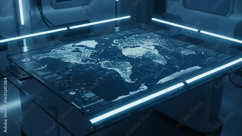 Futuristic Interactive Table: Dynamic Global Network Data Visualization with Glowing City Lights