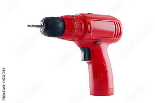 close-up of a contemporary cordless power drill in striking red color on transparent background. Repair service. Repair service.