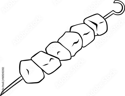 simple vector shish kebab icon on a skewer, Georgian national cuisine, black and white hand-drawn icons