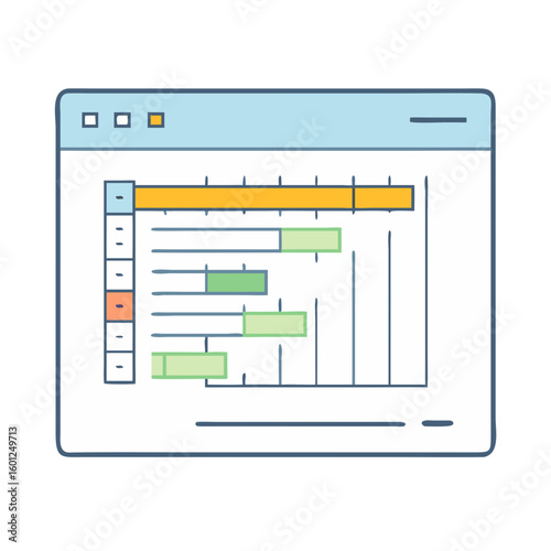 Graphical representation of a project timeline in a stylized retro window