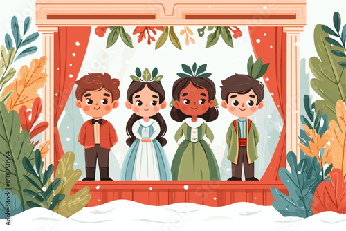 Charming Kids Theater Performance Illustration with Colorful Characters