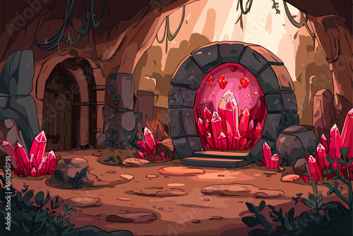 Fantasy Cave with Crystal Portal and Gemstone Decorations