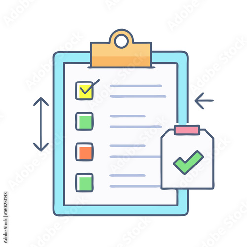 Checklist with colorful boxes shows progress and actions needed for completion