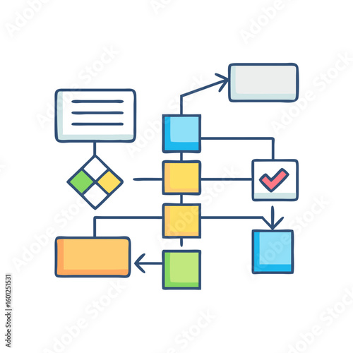 Flowchart Diagram Depicting Process with Decision Points and Sequential Steps