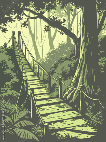 hard wooden bridge in the forest vecter