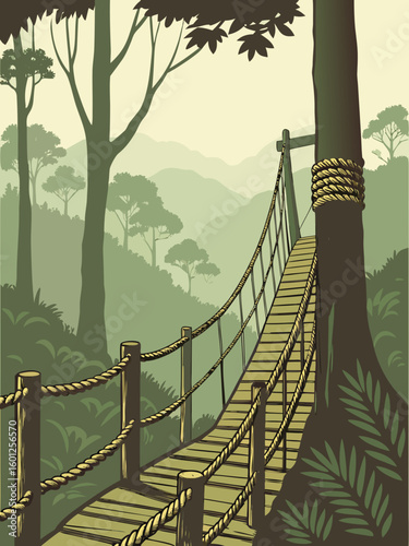 hard wooden bridge in the forest vecter
