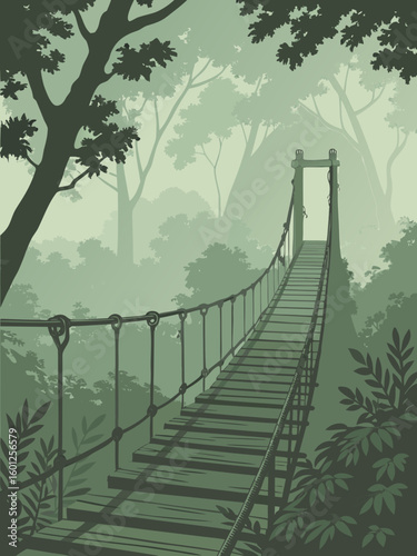hard wooden bridge in the forest vecter