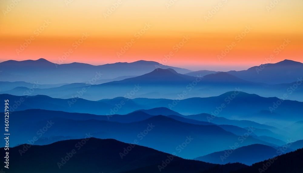 Obraz premium a tranquil landscape featuring stylized mountains in shades of blue and orange under a soft sunset the waves of color blend harmoniously evoking a sense of serenity