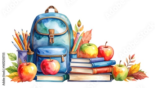 Watercolor illustration of school supplies (1)