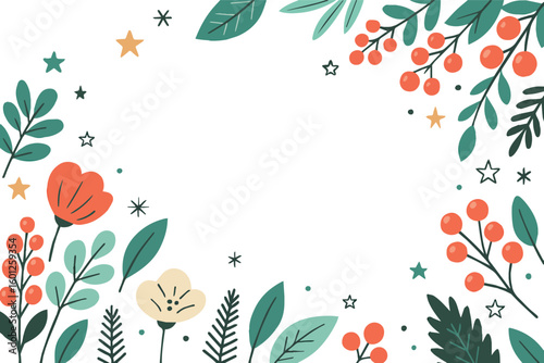floral background with flowers and leaves. Christmas. vector