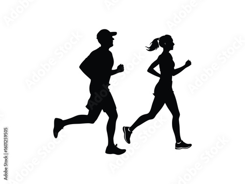 silhouette of a man and woman running