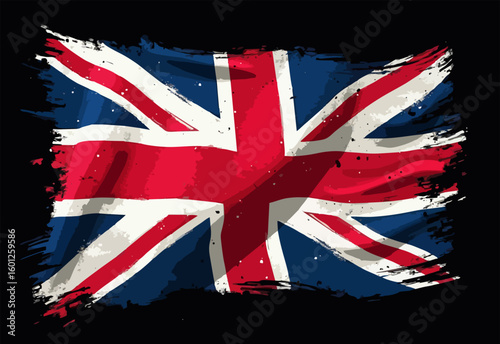 Vector design with decorative drawing of 
torn national United Kingdom flag is fluttering in wind.  Fashion england t-shirt print. British pattern 
for textiles, fabric, clothing.