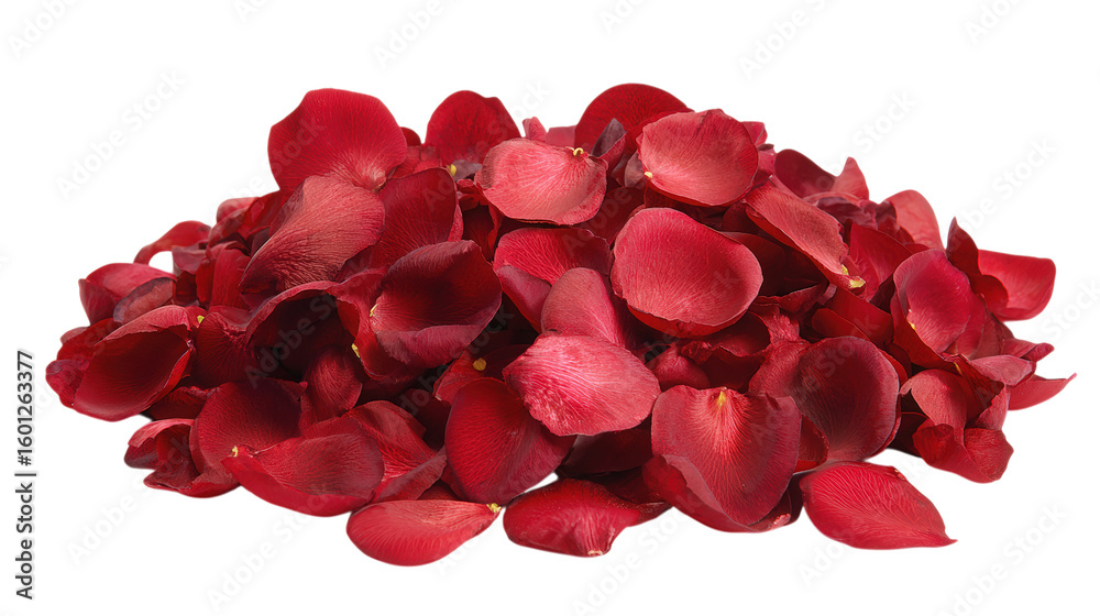 Naklejka premium Pile of Deep Red Rose Petals on Transparent Background for Floral Designs and Decorations