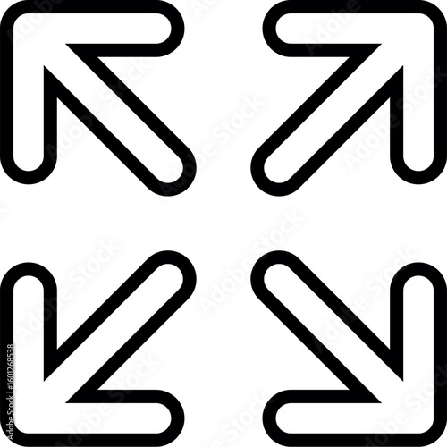 This image displays a clean, minimalist icon composed of four outward pointing arrows located in each corner of a square canvas