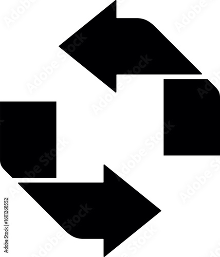 black, abstract, two arrow cycle symbol with curved tips
