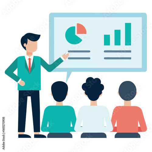 Hr team conducting training session flat vector design isolated on white background