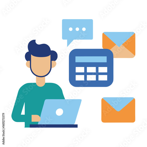 Flat vector illustration of a virtual assistant managing a calendar isolated on white background