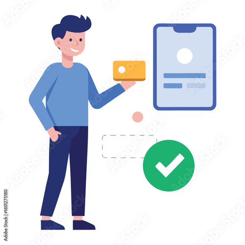 Flat illustration of a freelancer receiving payment via a mobile app isolated on white background
