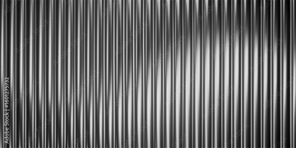 Obraz premium Ribbed glass 3D effect with transparent pattern and line gradient background. Abstract corrugated panel with glossy light reflection overlay. Premium plexiglas texture for luxury displays or spa.