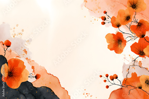 Vibrant orange floral watercolor design with artistic splashes