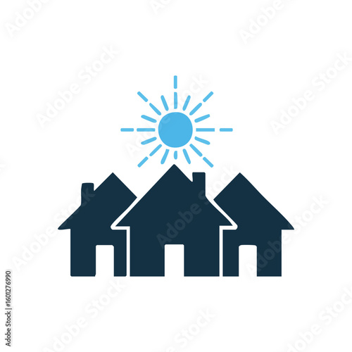 Sun shining over residential houses