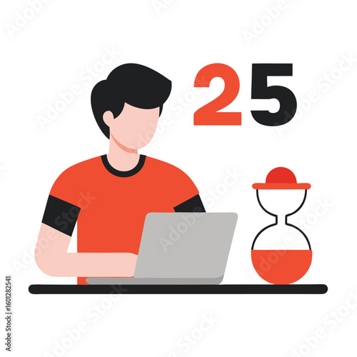 Focused freelancer using pomodoro technique isolated on white background