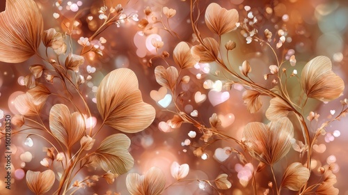 Delicate heart-shaped leaves in a floral pattern.