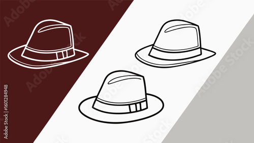 Three hand drawn fedora hats in outline style