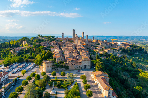 Aerial view, San Gimignano, UNESCO World Heritage Site, Siena, Tuscany, Italy,
