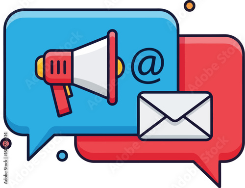 Digital marketing email campaign strategy and social media marketing communication concept