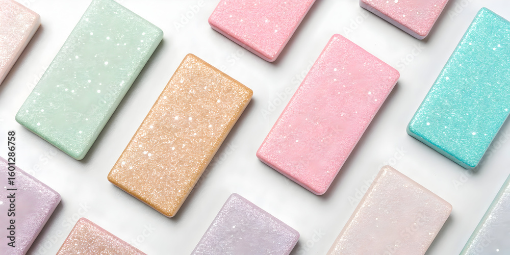Fototapeta premium Pastel glitter rectangles on white background